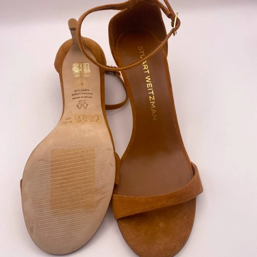 Stuart Weitzman Womens Hazel Brown Suede Strap Nudist II 75 Sandal - Picture 8 of 8